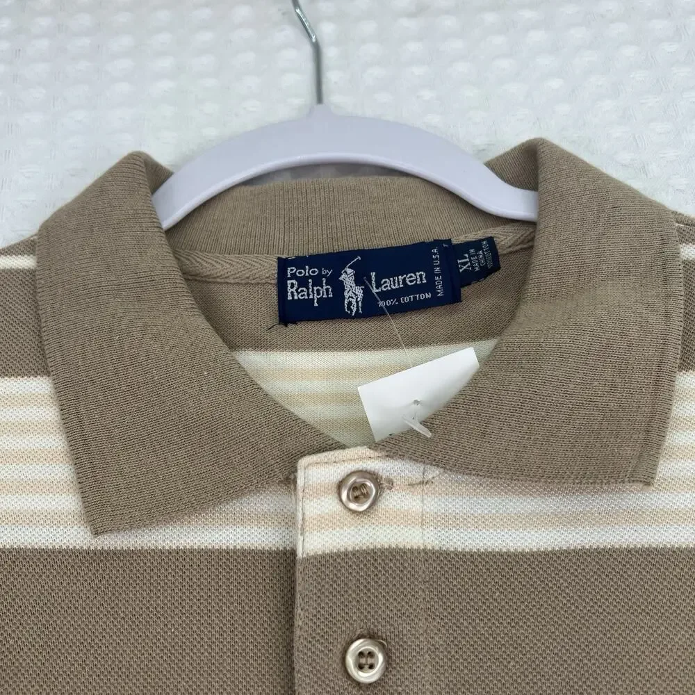 Polo Ralph Lauren Rugby Shirt XL Beige Green Striped Long Sleeve NWT